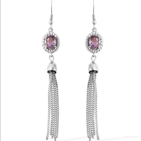 Tassel Earrings Stainless Steel: 10.00 ctw Amethyst - Picture 1 of 5